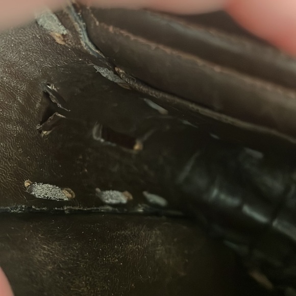 Real croc skin Vintage artisan made shoulder bag, brown. Hand made - Picture 15 of 17